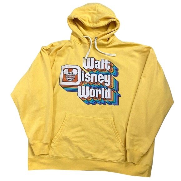 Walt Disney World Retro Rainbow Logo Yellow Hoodie Sweatshirt Unisex‎ Size XL - Picture 1 of 9
